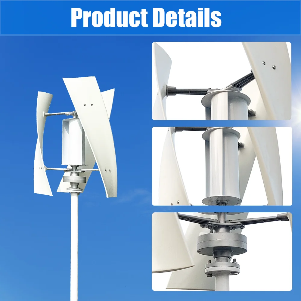Vertical Axis Wind Turbine Generator 2KW 12V 24V 48V Free Energy Power Generator Low Noise Low Start Wind Speed Home Appliance