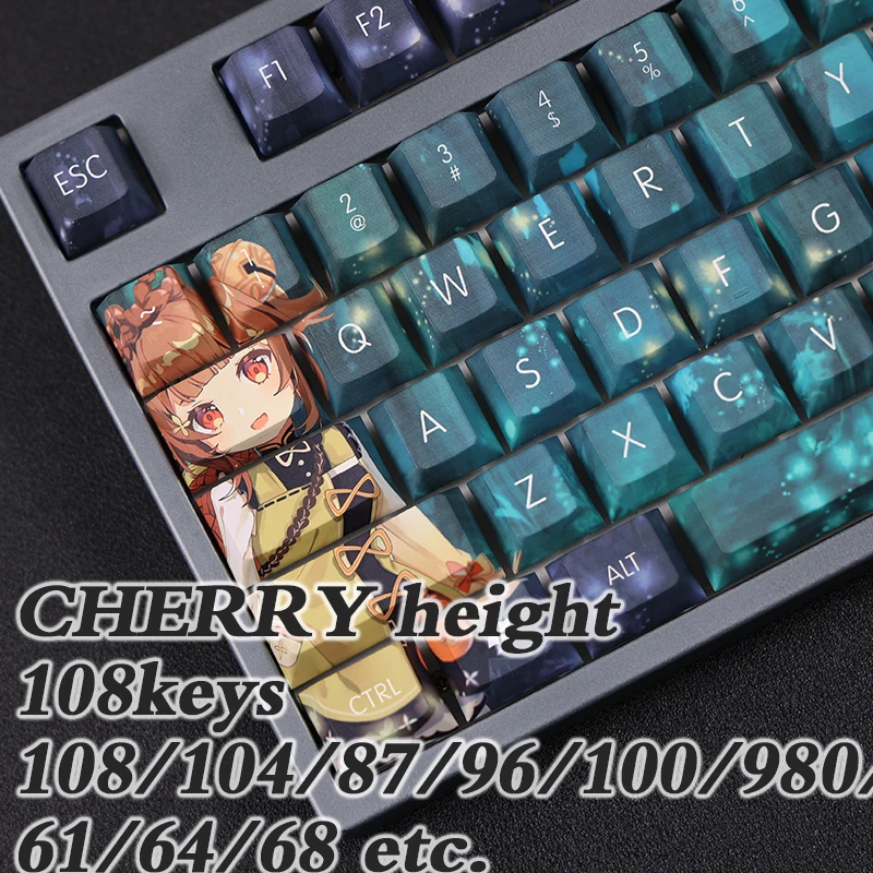 

Pbt 108Keys Keycap Genshin Impact Yaoyao Cute Kawaii Girl Computer Decoration Keyboard Cherry Height Game Periphery