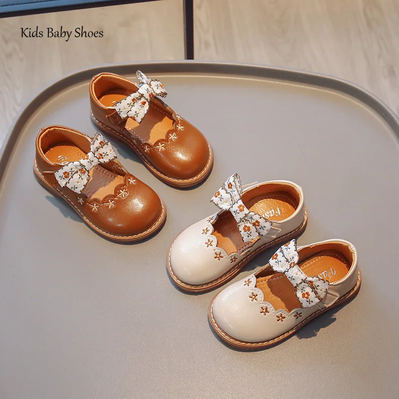 Spring Summer Girls Soft-soled Anti-slip Princess Shoes Baby Breathable PU Leather Bow Children Loafer leather shoes girls shoes girls flats