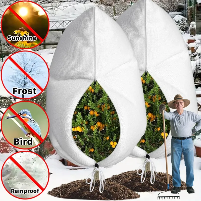 Extra Large Plant Frost Cover Winter Protection Bag Non-Woven Reusable Thermal Cloth with Zipper Drawstring for Trees Shrubs