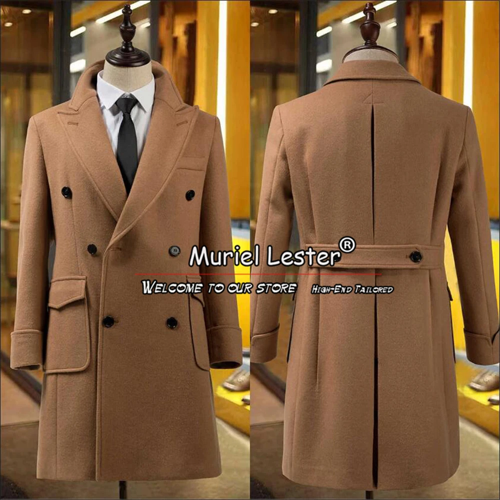 

Business Suit Jackets Double Breasted Woolen Overcoat Custom Made Peaked Lapel Pocket Trench Coat Long Winter Warm Blazer Sets