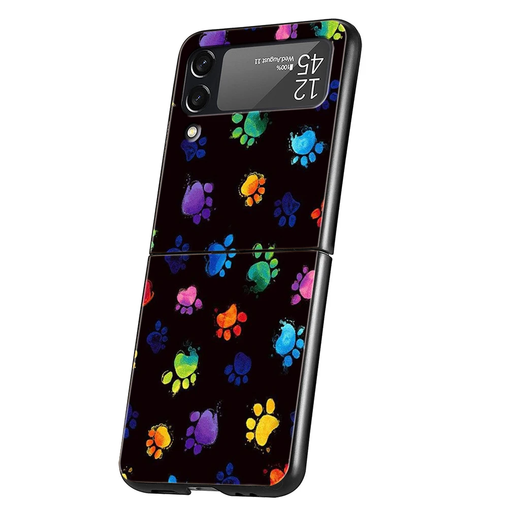 Hund Fußabdruck Pfote niedlich hart PC Handy hülle für Samsung Galaxy Z Flip 5 4 3 schwarz Abdeckung für Galaxy Z Flip 6 faltbar stoßfest – Detail 5