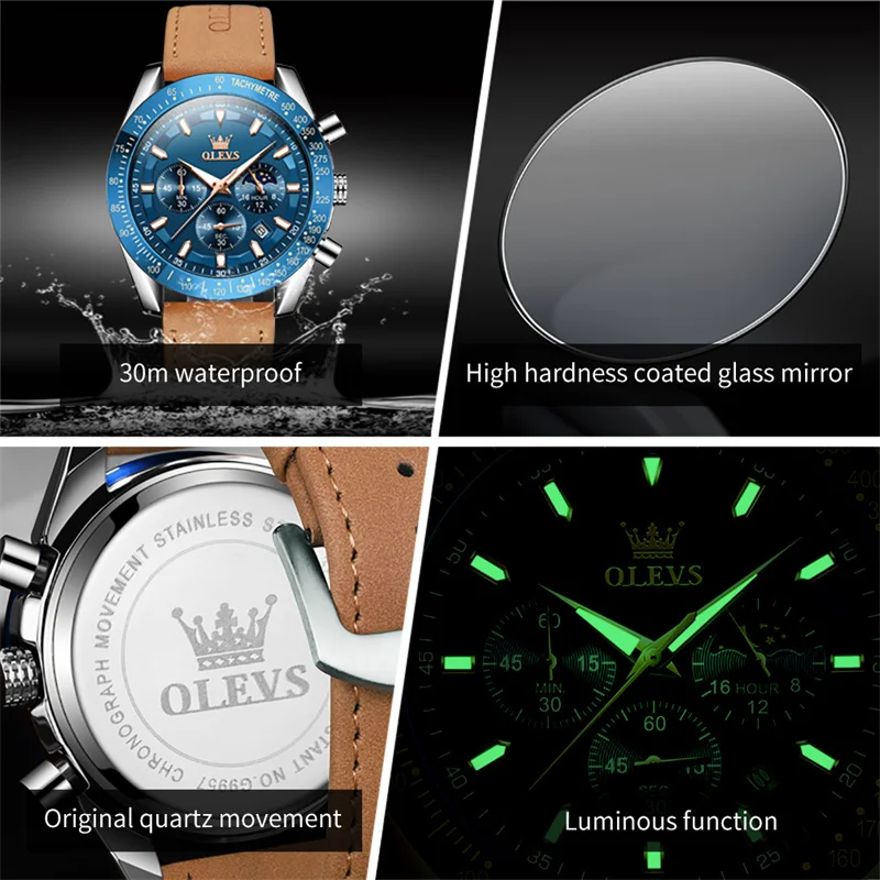 OLEVS Blue Dial Men Watches Top Luxury Brand Waterproof Sport Military Quartz Watch Men Fashion Clock Relogio Masculino New