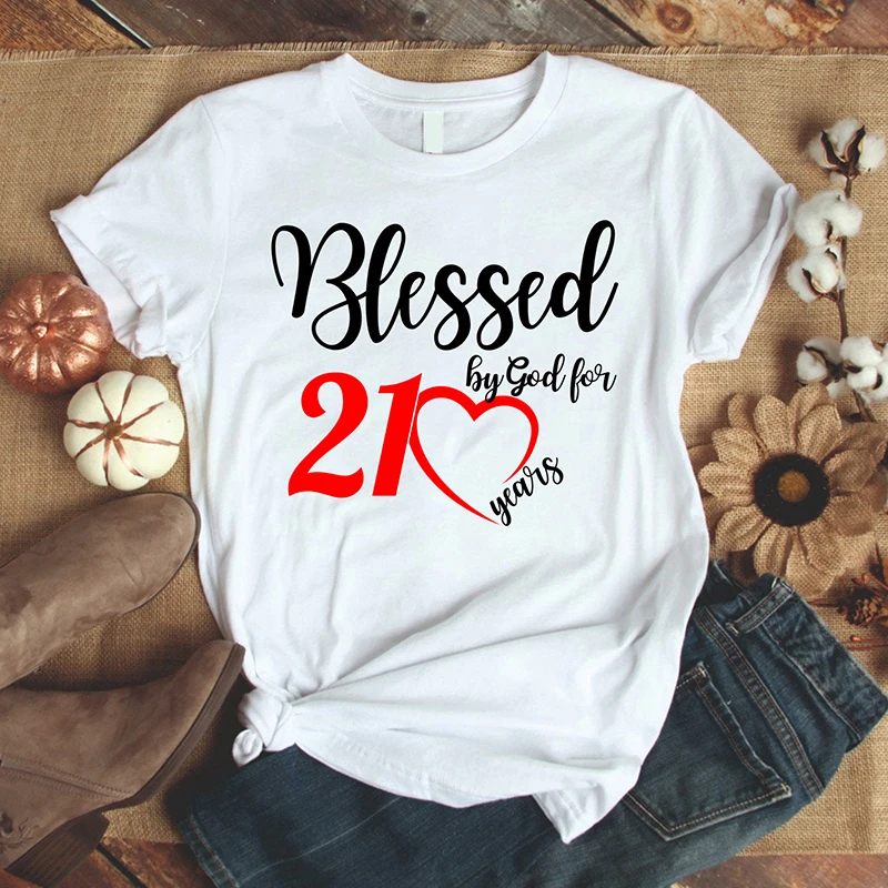 

Blessed By God for 21 Women T Shirts Cotton 21 Years Old Birthday Party Womens Clothes Harajuku Vintage T-shirts Medium Tops