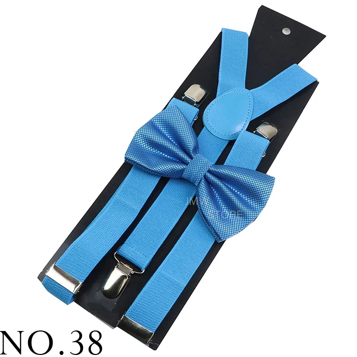 Adjustable Elastic Leather Suspenders Bowtie Set Men Women Baby Blue Braces Straps For Wedding Y-Back Shirt Accessories Gift