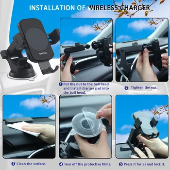 Wireless Car Charger, 15W Fast Charging Auto Clamping Car Charger, windshield, Dashboard, air Vent Phone Mount Phone Holder 6