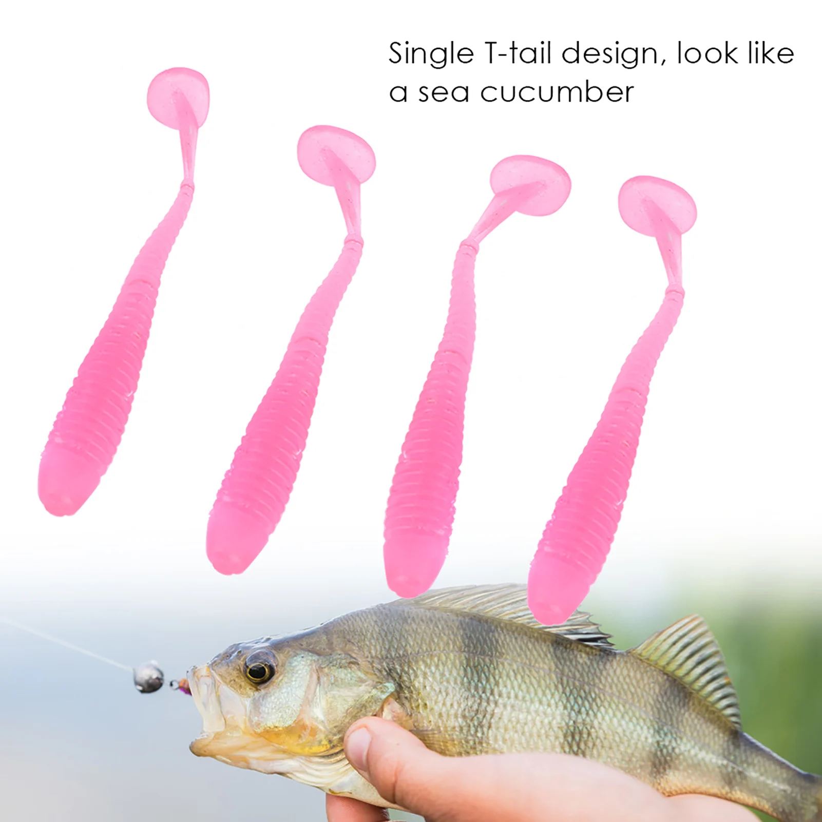 

50PCS 5cm Soft Plastic Fishing Lures T Tail Grub Worm Baits Fish Tackle Accessory Pink