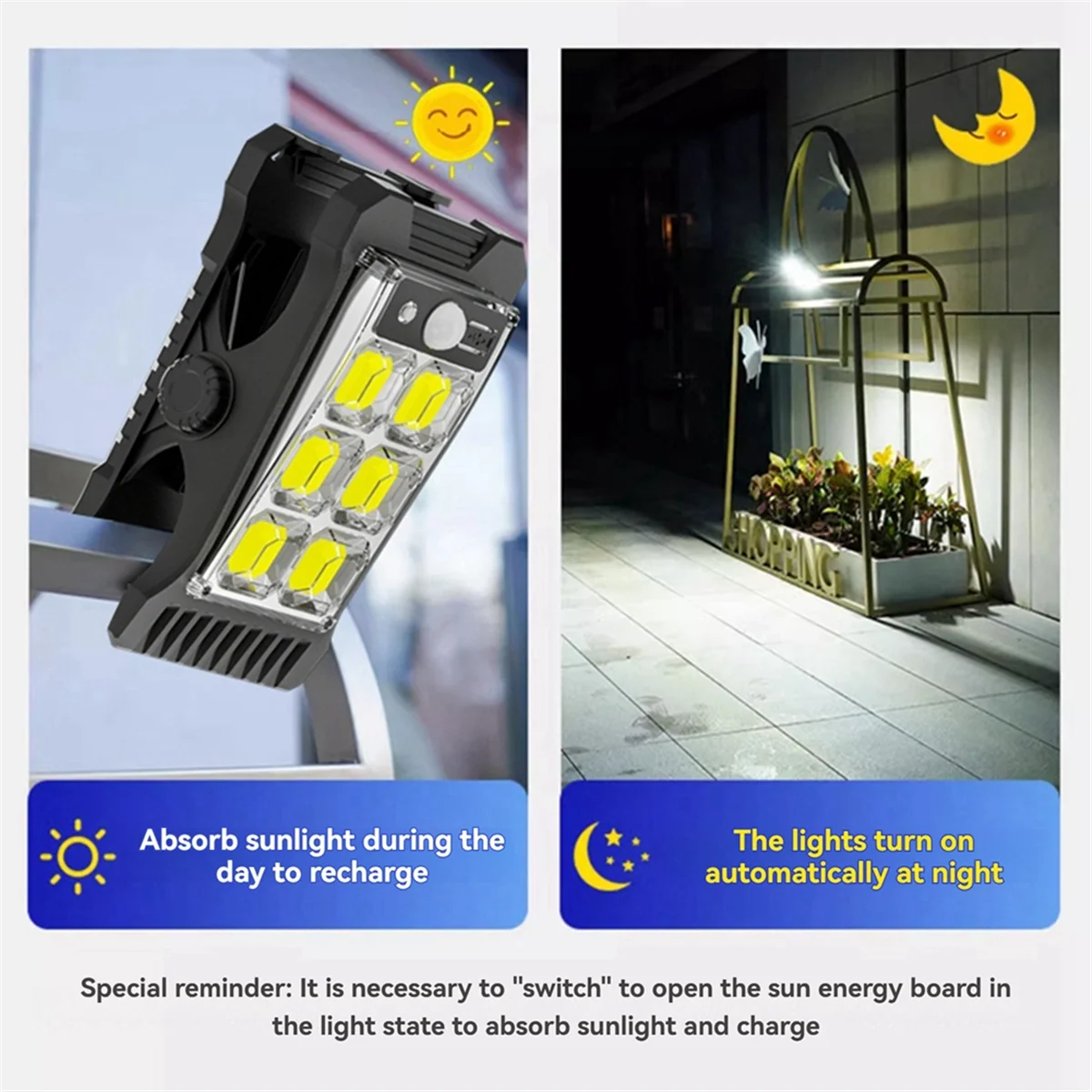 BAAU Solar Charging Garden Clamp Light Solar Motion Sensor Light Balcony Yard Wall Waterproof Sensor
