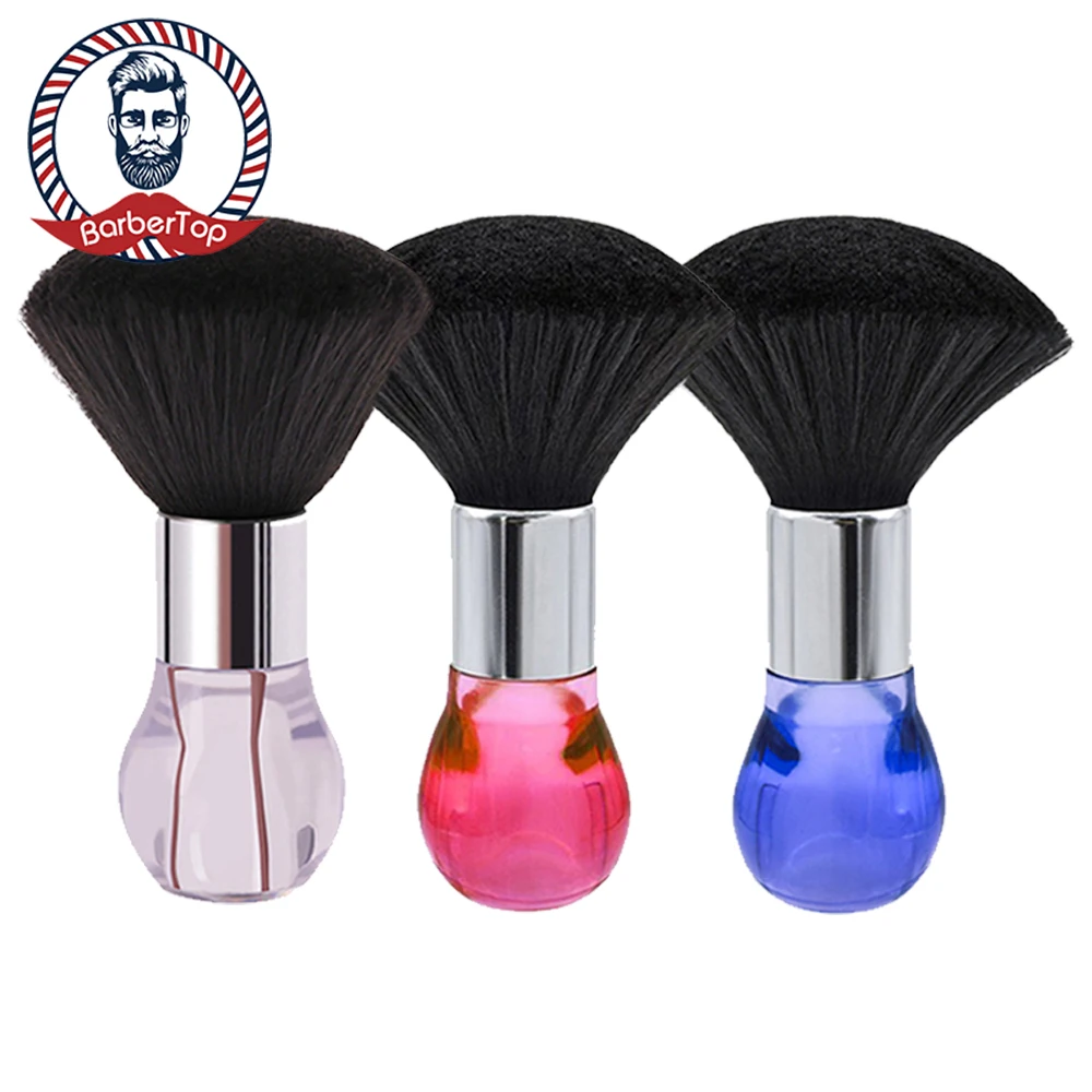 Professional Men's Clean Hair Brush Hairdresser's Crystal Handle Neck Dusting Brushes  Salon Hair Styling Tools