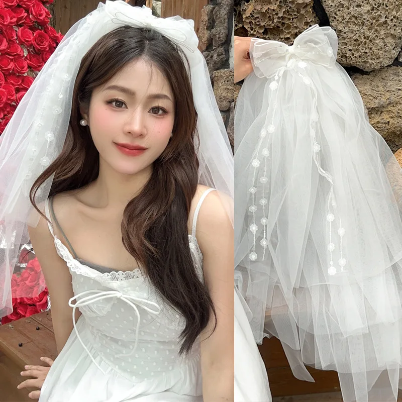 Children's Long Veil Princess Crown Photo Hairpin Flower Girl Baby White Girl Headwear Kids Women Hair Accessories