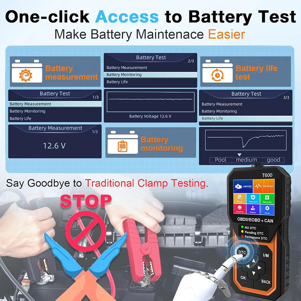 T600 Oxygen Sensor Test Car Diagnostic Tool OBD2 Scanner Professional Support Cloud Print Automotive DTC Lookup Code Reader 5