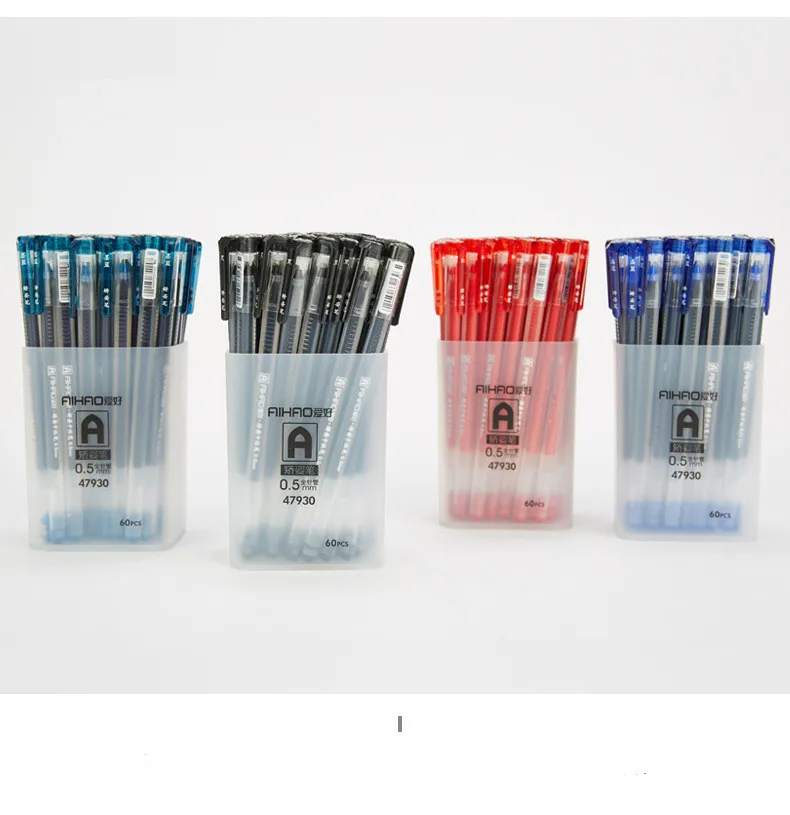 60pcs Aihao Ballpoint Gel Pen Black/blue/red/navy Blue Ink Refill Large