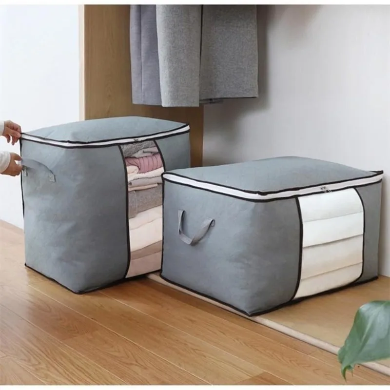 Extra Large Capacity Non-Woven Fabric Storage Bins for Clothing Home and Bedroom Organizer with Clear View Windows Carry Handles