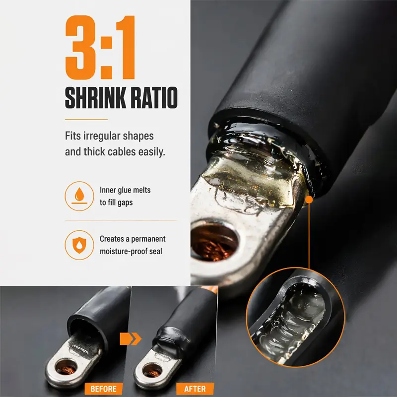 180-500PCS 3:1 Adhesive Heat Shrink Tubing Kit Polyolefin Wire Cable Sleeve Waterproof Insulation Assorted Pre Cut Tubes image 2