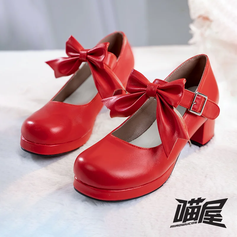 

Card Captor SAKURA Cos KINOMOTO SAKURA Cosplay Shoes Red Kawaii Shoes Women College Anime Cartoon High Heels Shoes Gift For Girl