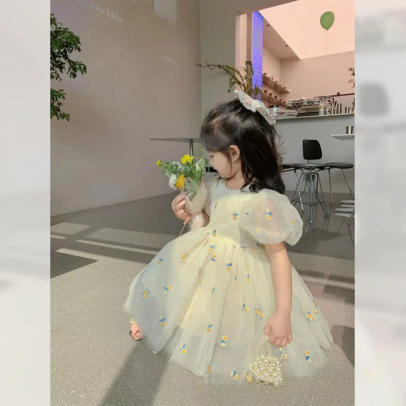 Girls' Princess Skirt Korean Fashion Mesh Skirt New Summer Children's  Bubble Sleeve Little Girl Dress - China Children's Wear and New Style price