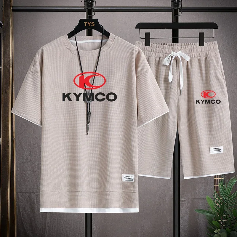 KYMCO 남성용 반팔 티셔츠 및 5 점 반바지 2 피스 세트, 패션 조깅 캐주얼 운동복, 여름 신상