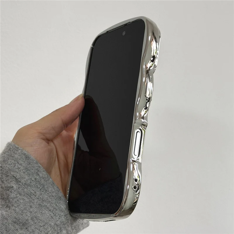 Luxury Silver Sparkling Diamonds Wavy Border Phone Case - Plating Shockproof Back Cover