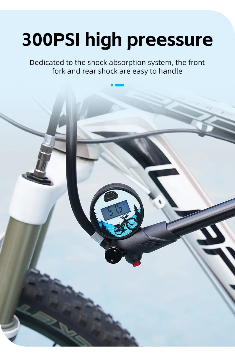 CXWXC Fahrrad-Luftpumpe für Gabel und Hinterradfederung MTB 300psi Hochdruck-Gabelpumpe mit Digitalanzeige – Detail 6