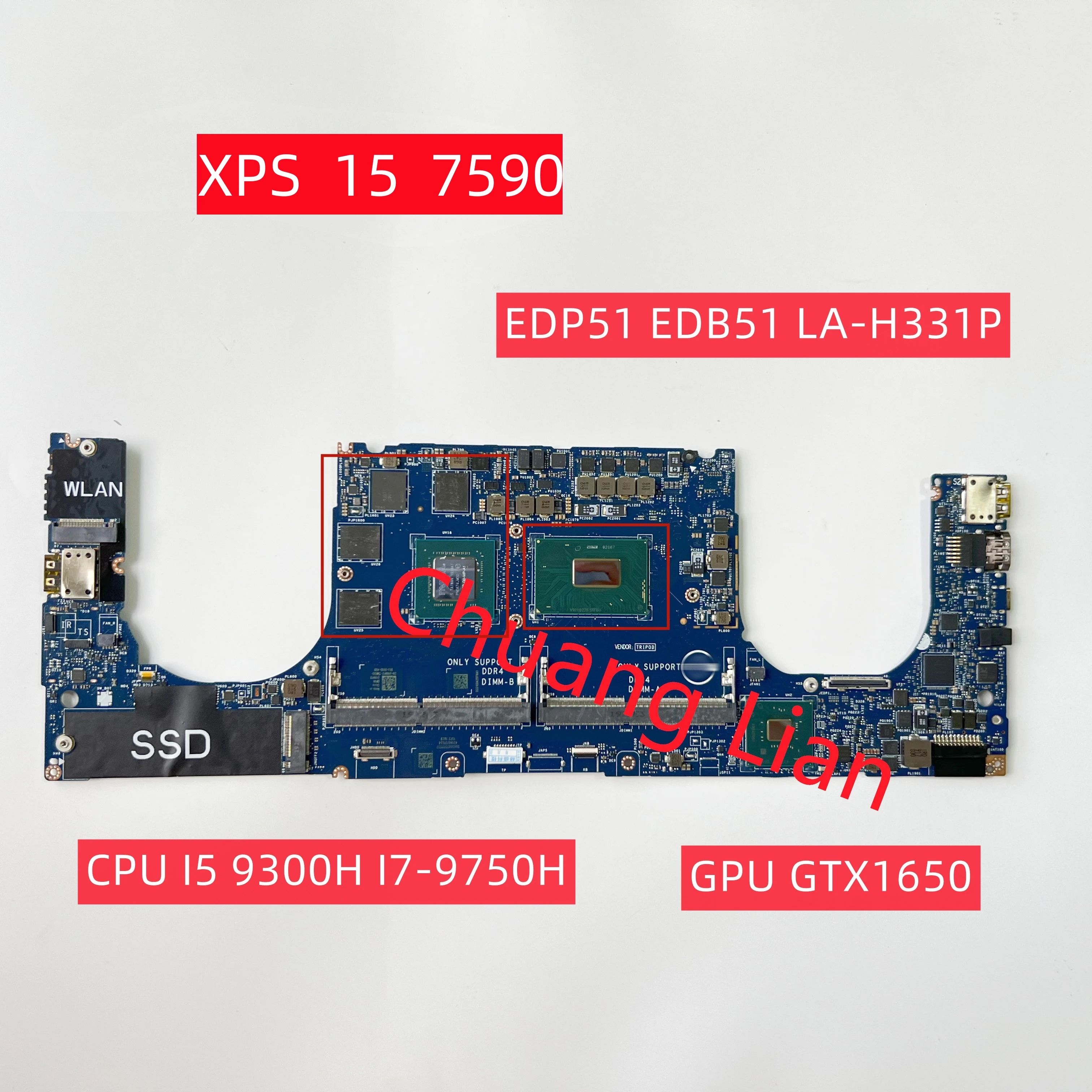 Edp51 edb51 la h331p pour xps 15 7590 carte m re avec cpu i5 9300h i7