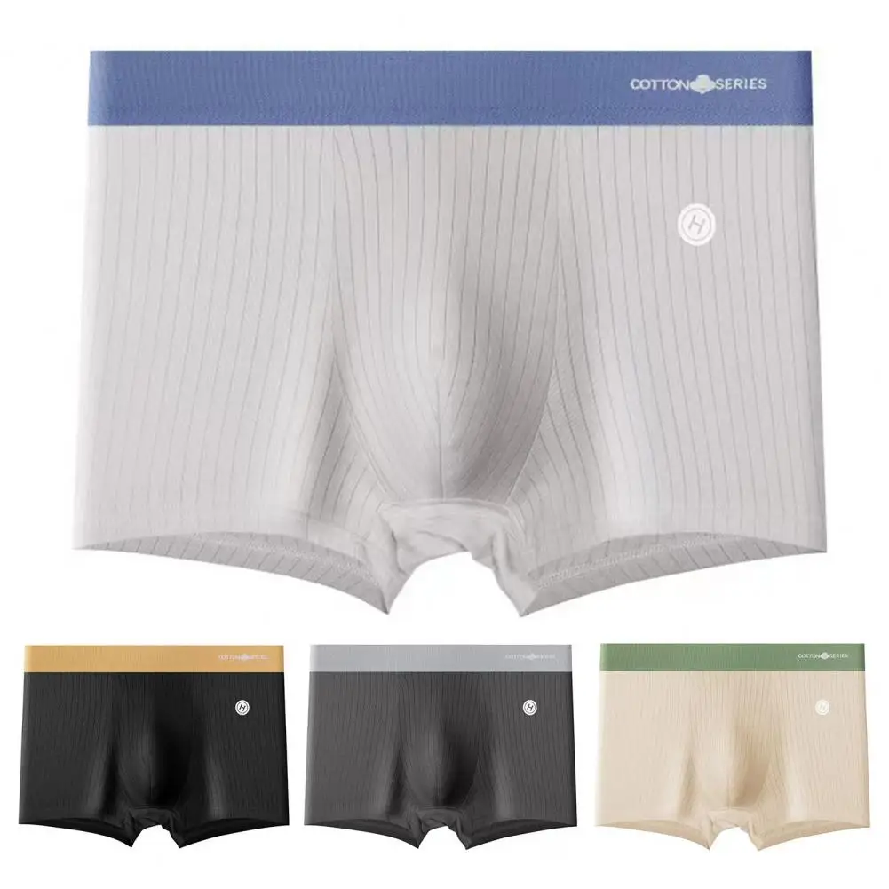 

Breathable Boxers Quick Dry Moisture-wicking Men's Boxers Soft Cotton U Convex Striped Design Plus Size Elastic Comfort Men