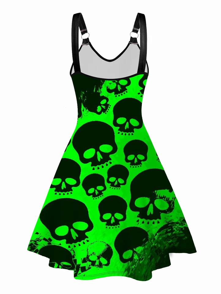 Summer Dresses for Womens 2024 Sundress Skull Print V Neck Dress O Ring  Straps Sleeveless A Line Tank Dress - AliExpress 200000345