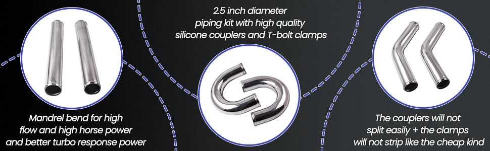 Universelles Turbo-Boost-Ladeluftkühler-Rohrset 2,5 Zoll 64 mm 8-teilig Aluminiumrohre blau – Detail 3