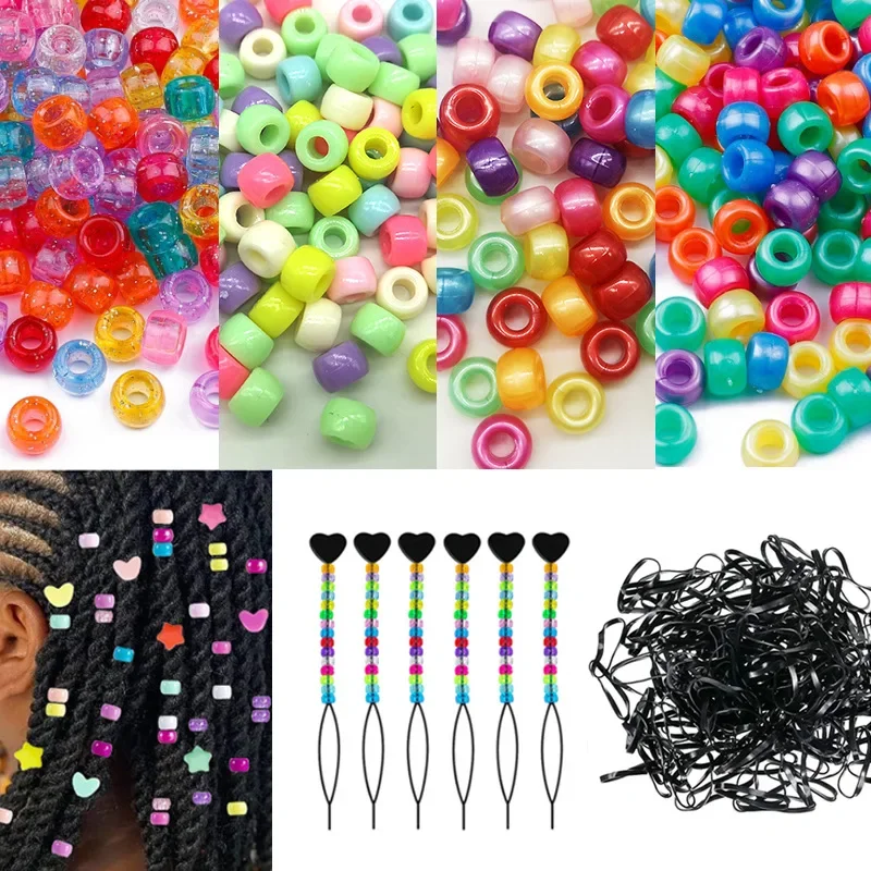 100pcs Hair Beads Pony Beads for Hair Braids 6x9mm Plastic Bead 4mm Large Hole for Kids Girls African Hair Bead Accessories 2
