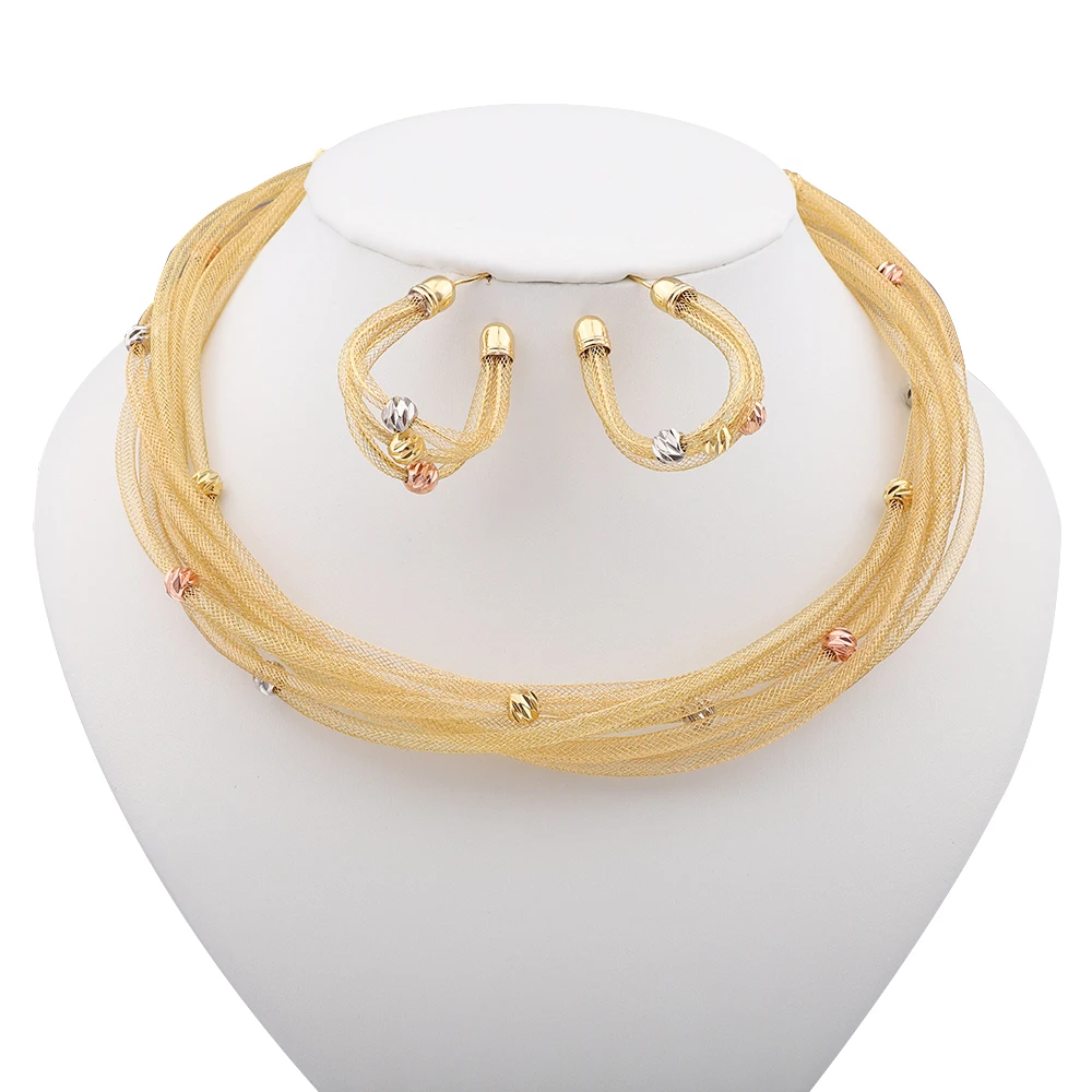 

African Luxury Elegant Hollow Out Colorful Ball Beads Necklace Earrings Set Banquet Wedding Dress Accessories Anniversary Gift
