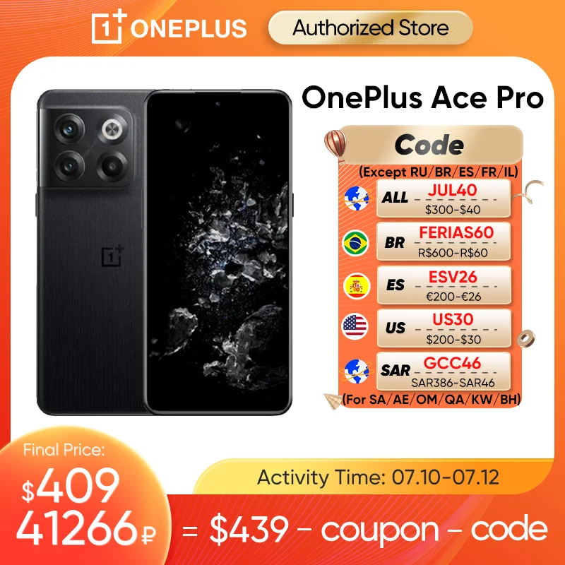  Global Rom OnePlus Ace Pro 5G 10T 10 T Gaming Mobile Smartphone Snapdragon 8+ Gen 1 150W SuperVooc Charge 6.7 AMOLED Display