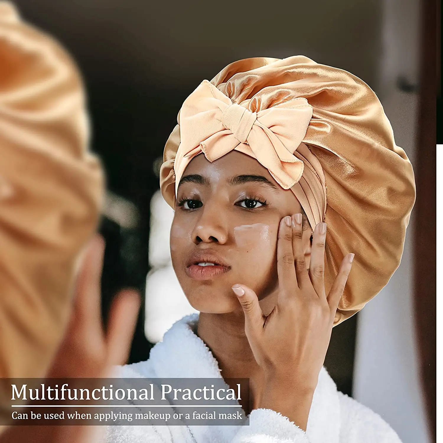 Satin Bonnet With Edge Wrap Tie Band Silk Bonnet Hair Bonnet For Sleeping Silk Bonnet For Curly Hair Bonnets Women Hair Bonnets