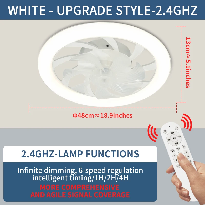 Remote Control Ceiling Fan With Light Bedroom Decoration Ventilation Fan Light 48cm Air Invisible Blade Telescopi