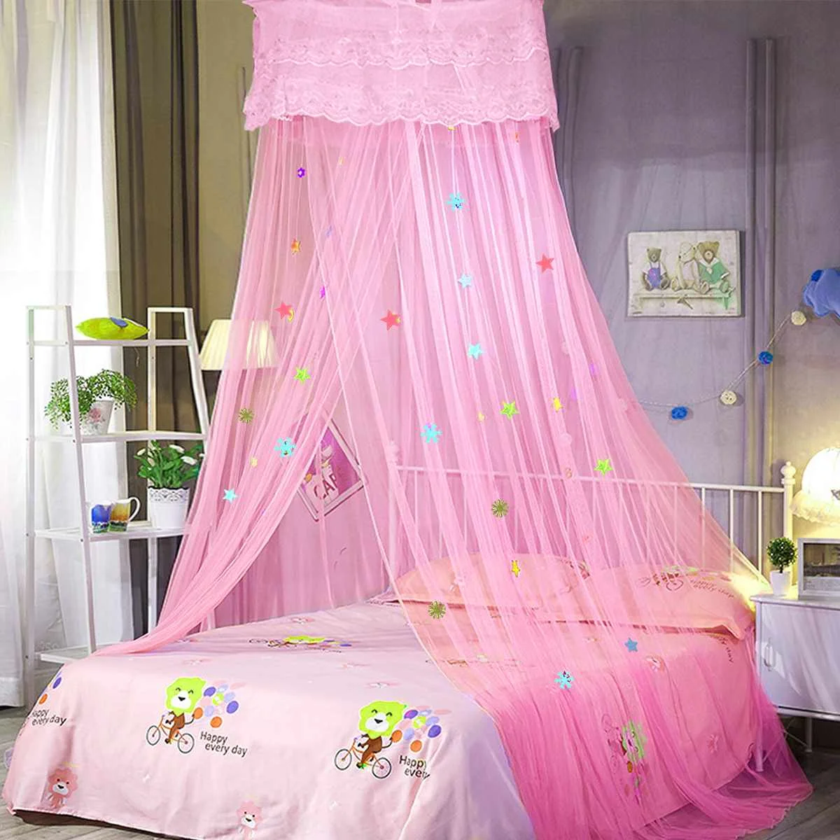 Round Top Mosquito Net Double Layer Yarn Bed Valance Mosquito Nets Bed Cover Bed Lace Romantic