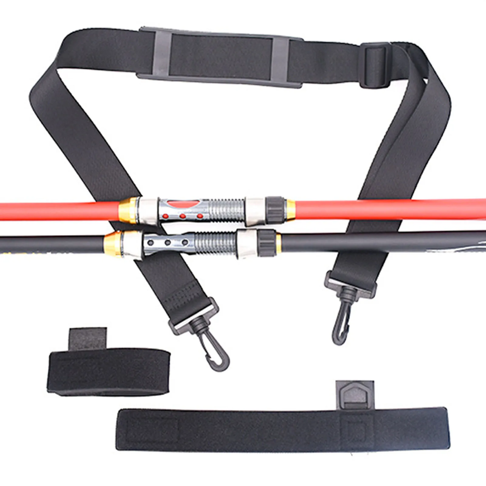 Fishing Rod Holder Belt Fishing Poles Holder Strap with Rubber Shoulder Pads Transport Rods and Free Hands
