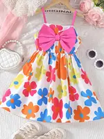 Combinaison d'été pour fille avec grand nœud et imprimé floral - style vacances mignon, tendance, idéale pour les déplacements quotidiens 3