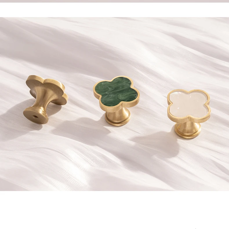 premium brass cabinet knob clover design close view