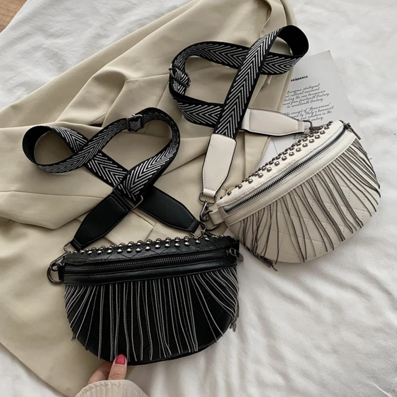 Luxury Woman Chest Bag Fashion Tassel Leather Large Capacity Crossbody Bags Chest Bag Women Waist Bag Casual Rivet Shoulder Bags