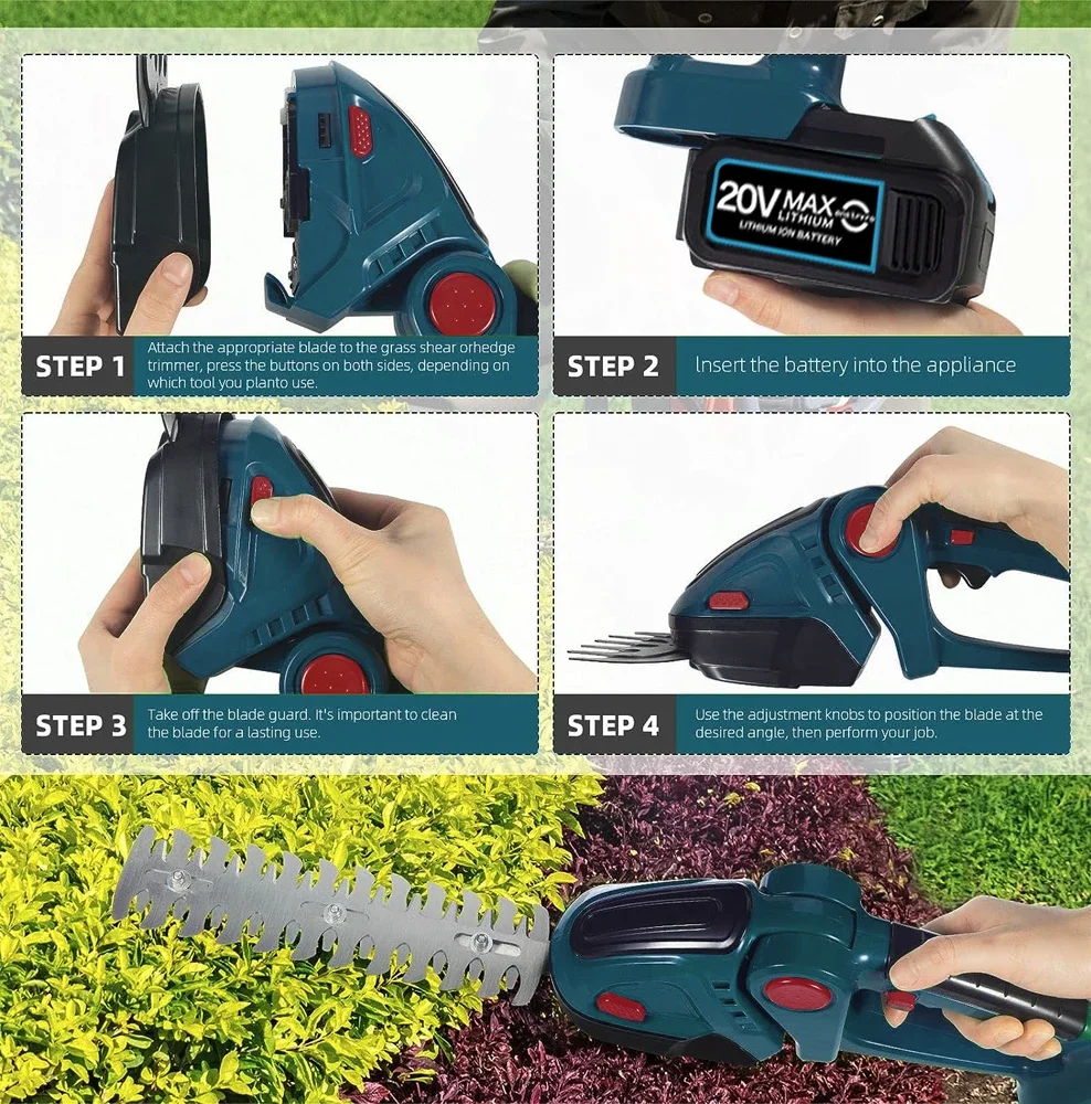 2 In 1 21V Cordless Electric Hedge Trimmer Rechargeable Handheld Shrub Weeding Pruning For 18v Makita Battery