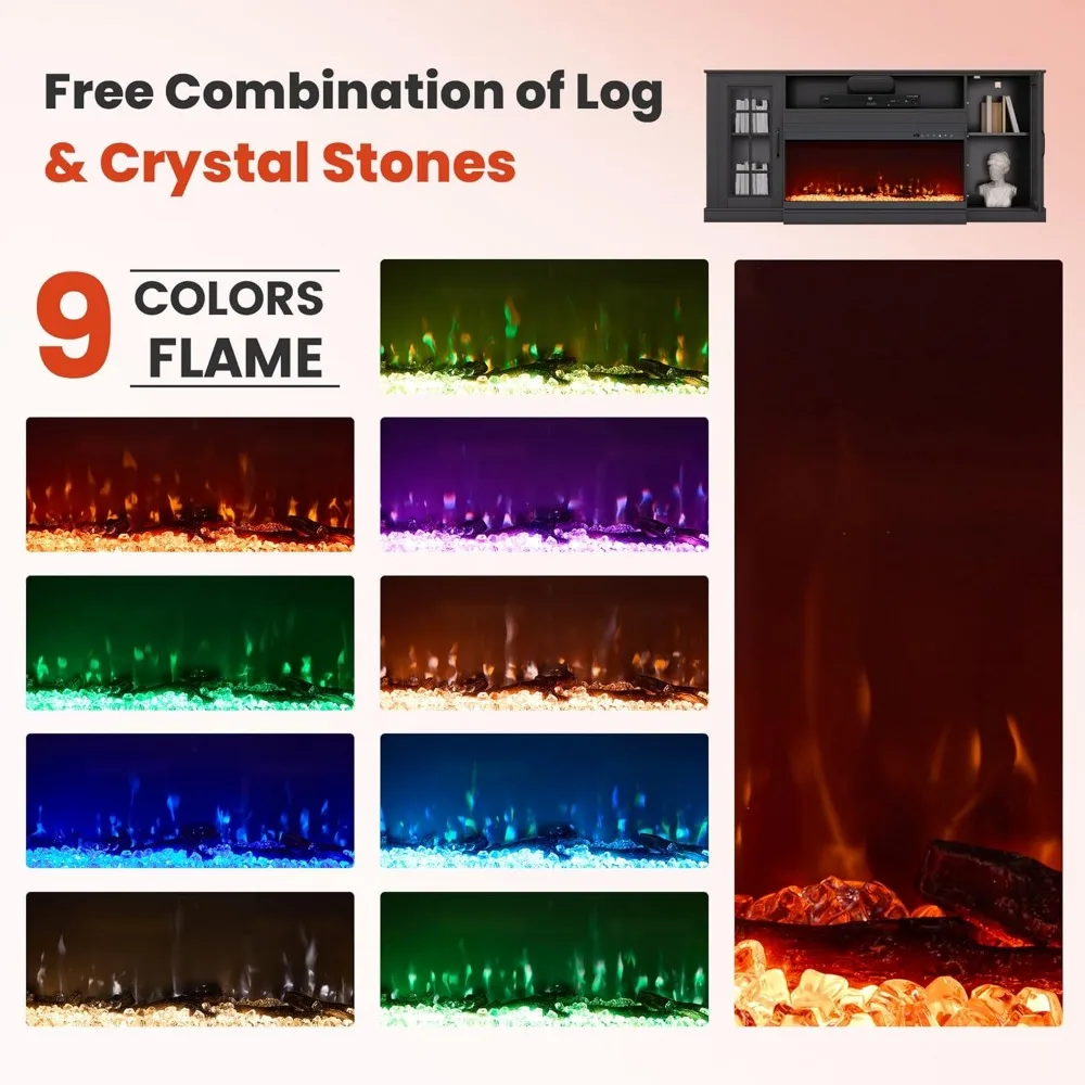 3-Sided Farmhouse Fireplace TV Stand for TVs Up To 80'', 70'' Large TVs Stands with 36'' Electric Fireplace, TV Stand 4