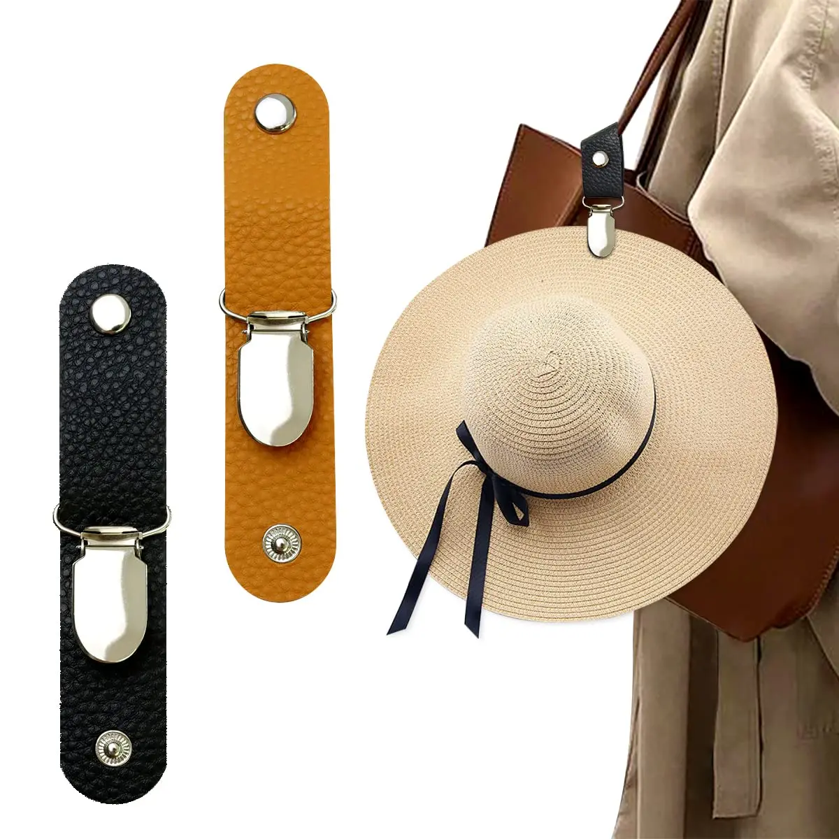 Description Picture 2 of itemPU Leather Hat Clip for Travel Hanging on Bag Handbag Backpack Cap Holder for Women Men Outdoor Beach Accessories Hat Companion