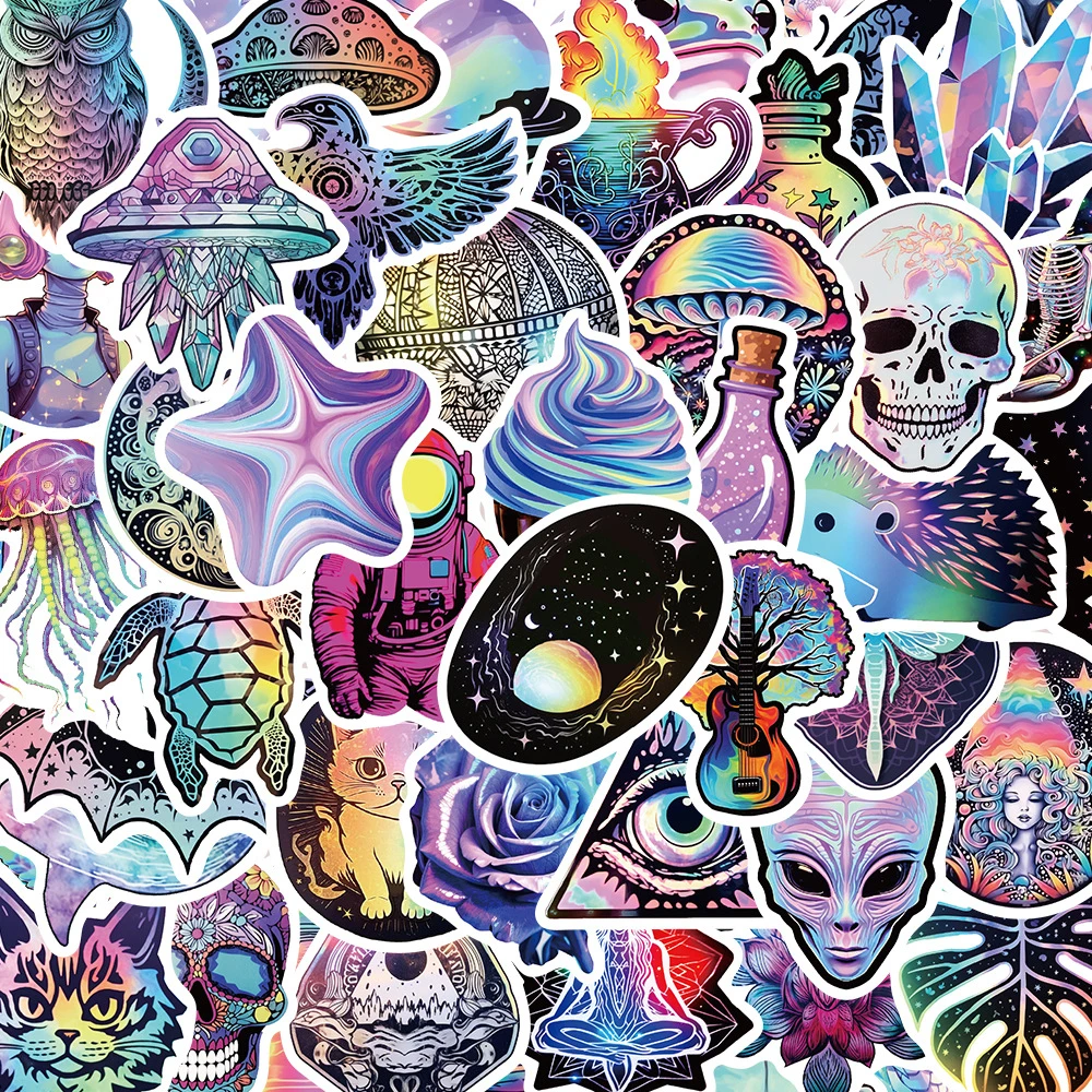 10/30/50PCS Mystery Laser Cartoon Decoration Stickers Decals DIY Phone Motorcycle Helmet Vinyl Cool Sticker for Kids Toys Gift