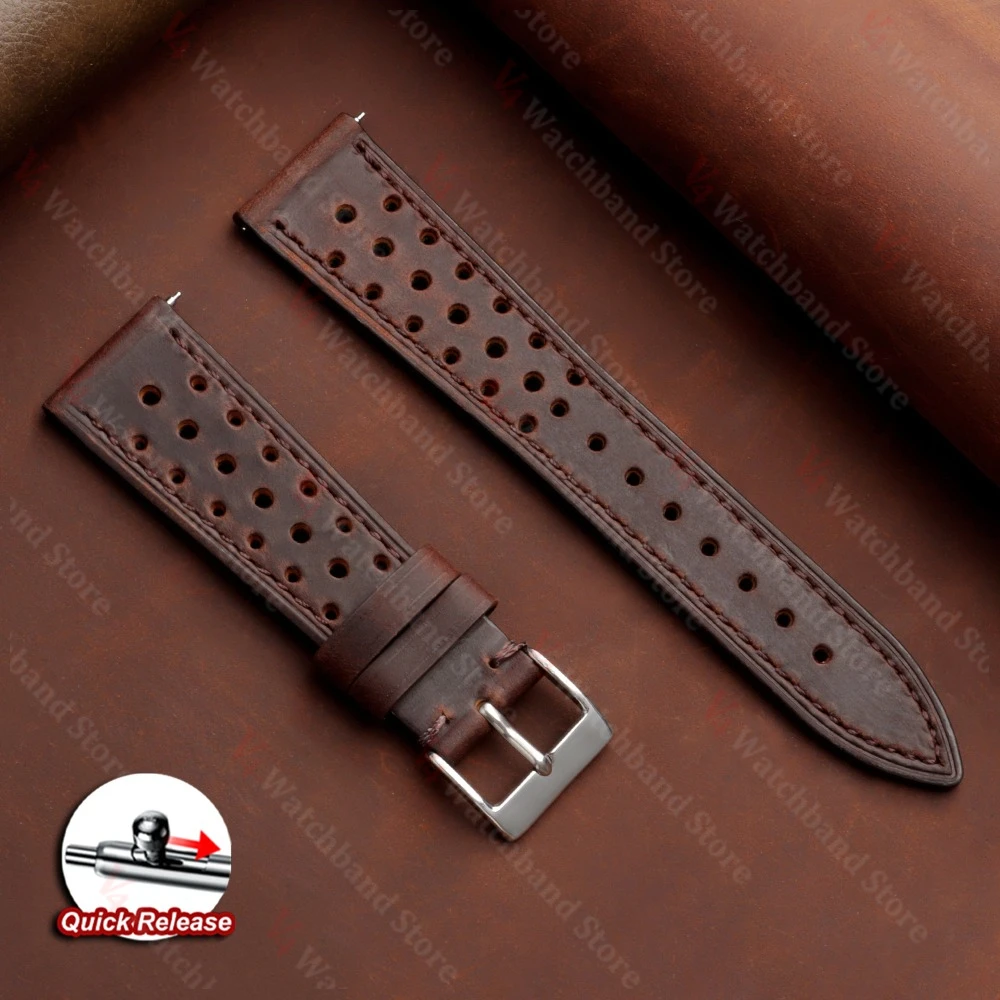 Vintage Racing Leather Breathable Watch Strap in Brown