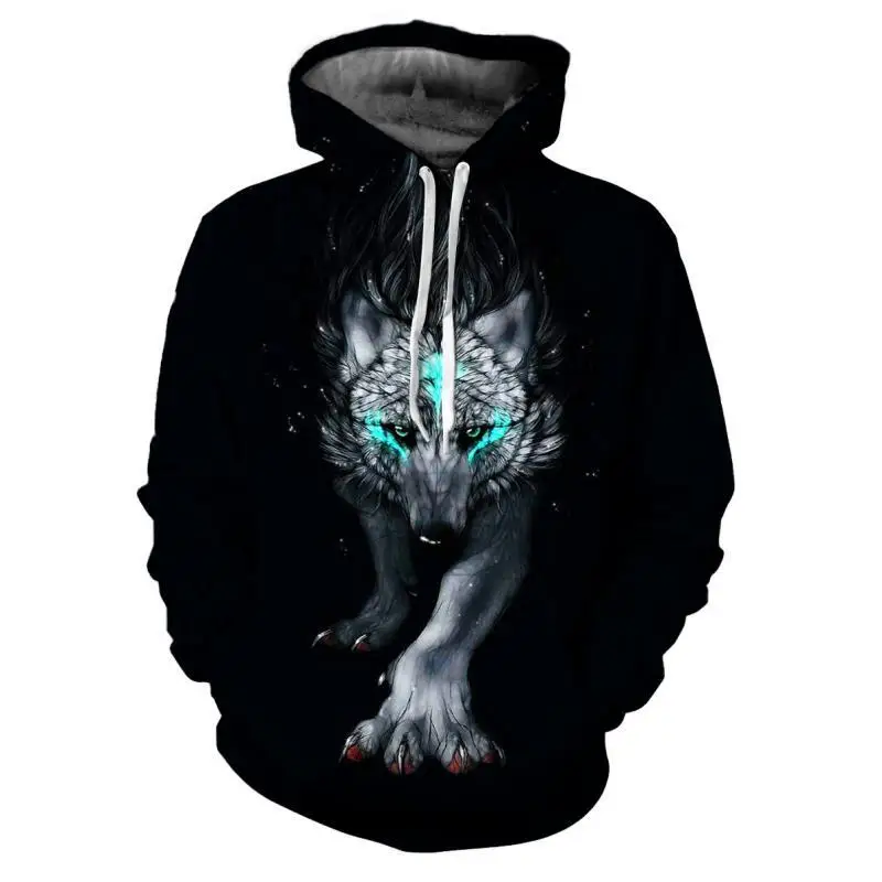 Oversized Men's Y2k Casual Hoodies Long Sleeve Social Harajuku Vacation Cartoon Wolf Pattern Luxury Vintage Winter Clothing Hot