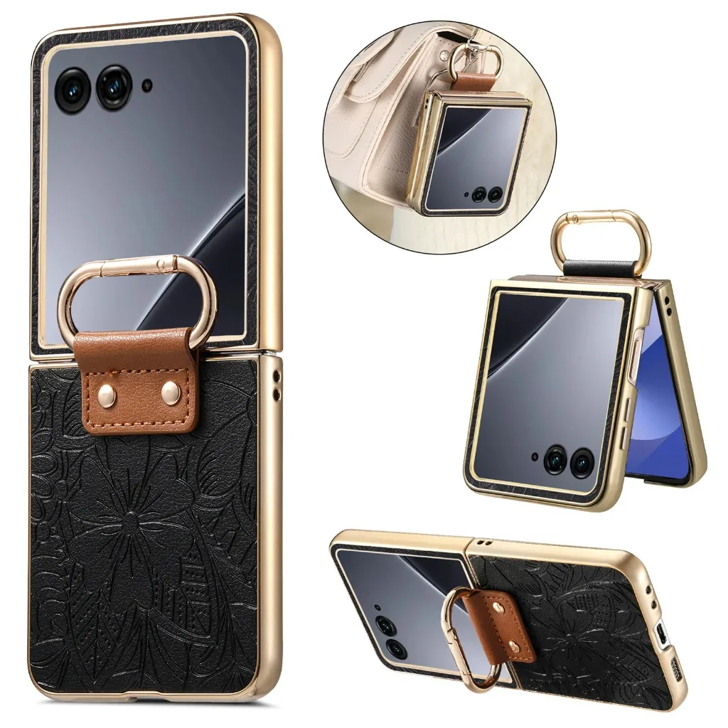 Elegant Embossed Flower PU Leather Phone Case with Ring Buckle - Shockproof & Protective Cover