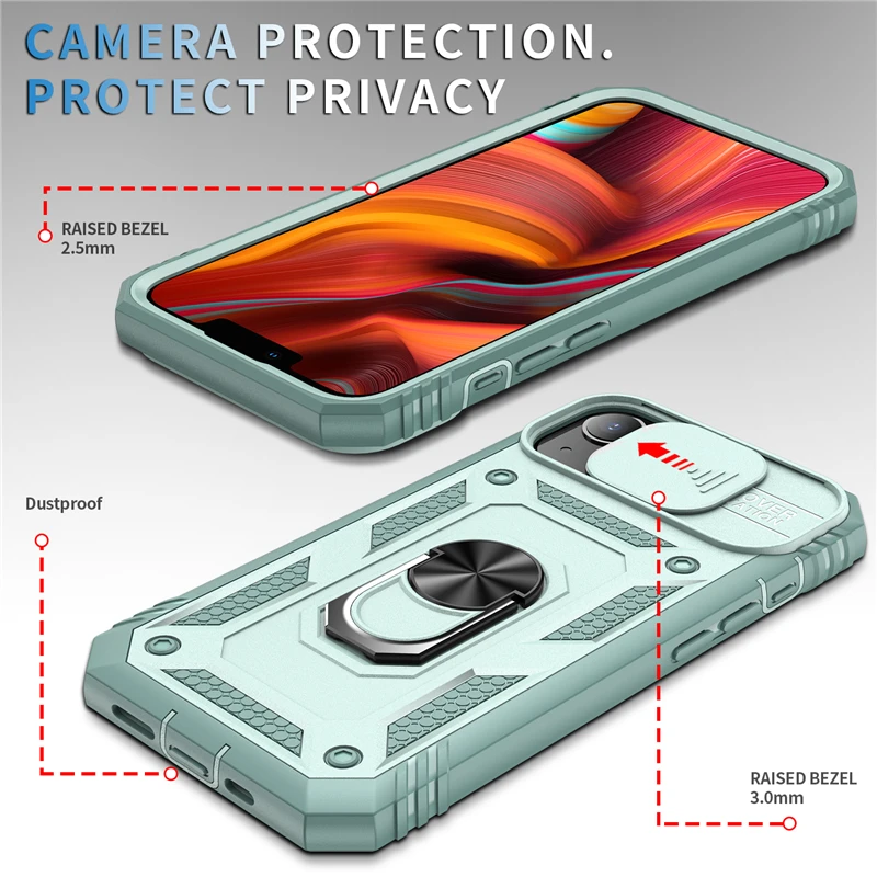 Slide Camera Lens Protection Magnetic Ring Holder Case For iPhone 17 16 15 14 13 12 11 Pro Max Plus Mini XR XS Shockproof Cover 6