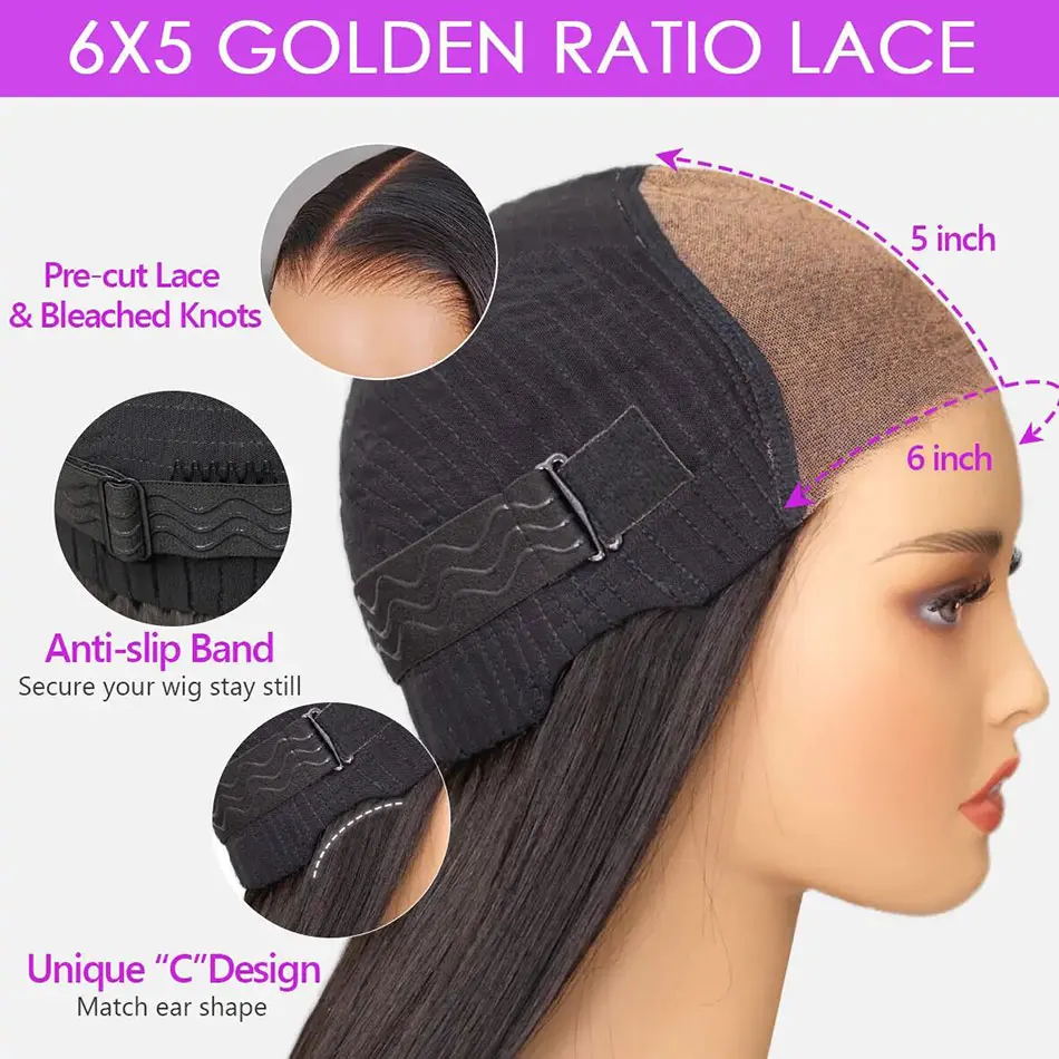 Celie Pre-bleached Bone Straight HD Lace Closure Wig 6&times;5 Pre-cut Lace Wear&Go Glueless Wig 200% 250% Pre Plucked Human Hair Wigs