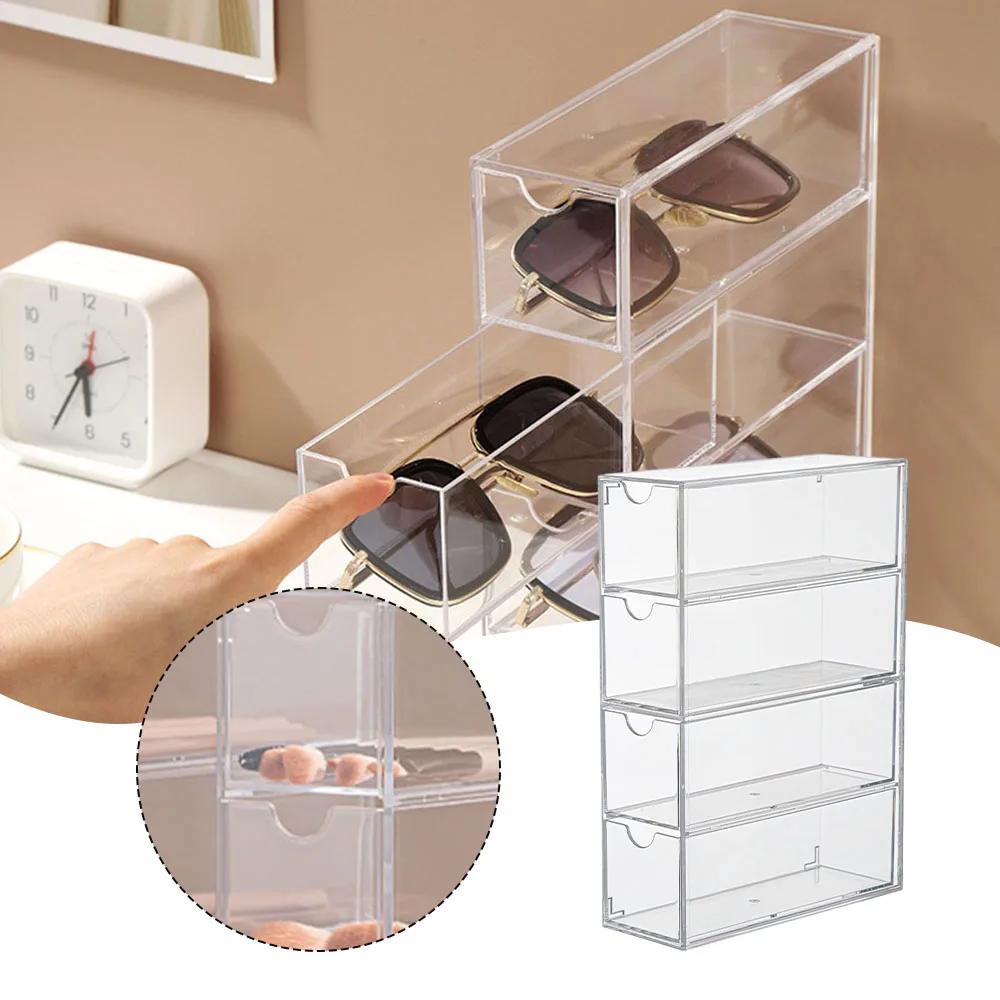 

4-Drawer Transparent Storage Box For Glasses Rectangle Eyeglass Holder Organiser Box For Reading Glasses