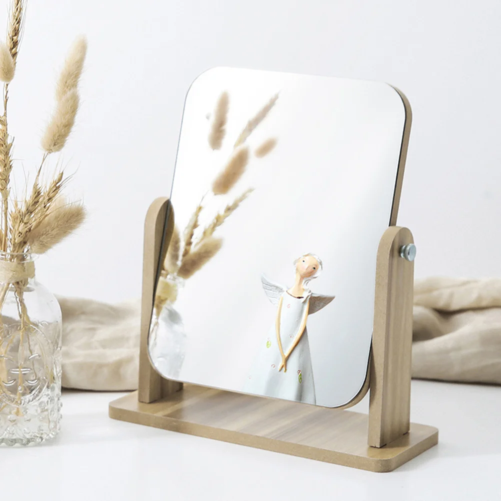 

Tabletop Wood Mirror Rotatable Wooden Mirror with Stand Desktop Dressing Mirror for Bathroom Bedroom Makeup Tools