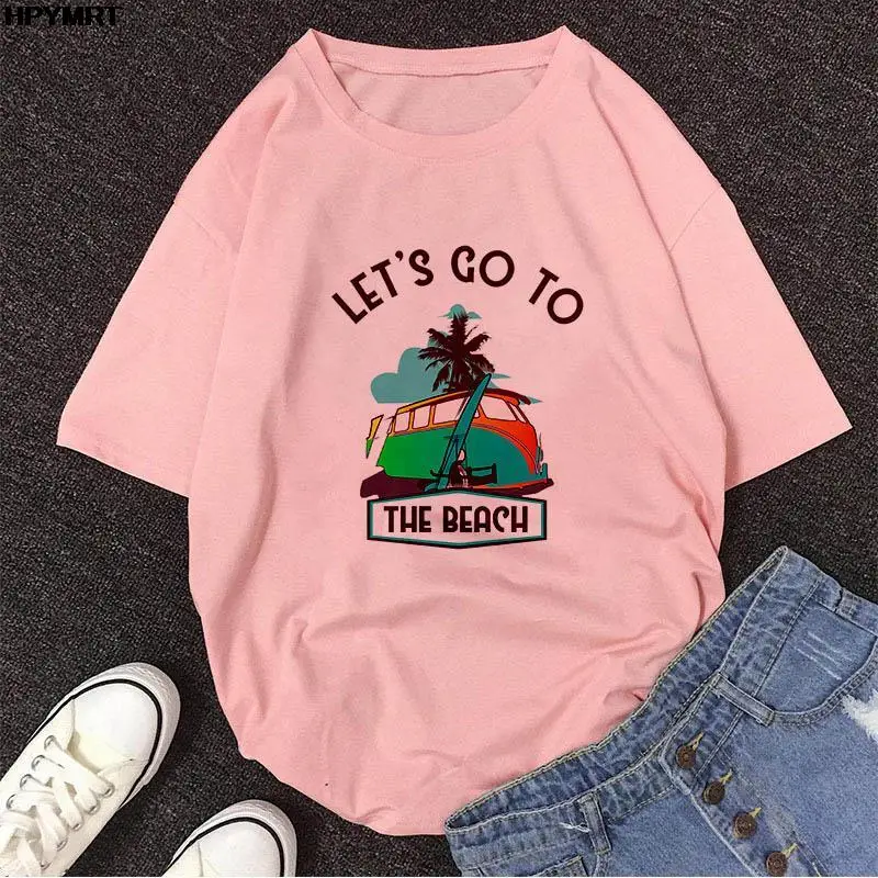 

Women New Summer Streetwear surf theme series graphics shirt let's go to the beach print Fashion Casual women's clothing T-shirt