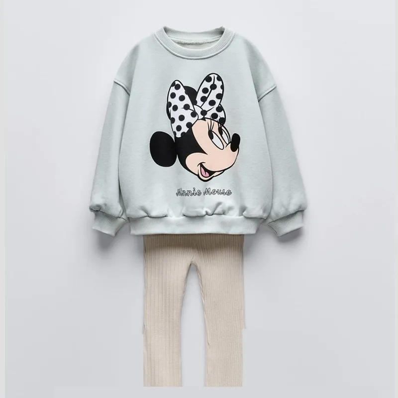 Full-print Minnie Mouse Baby Girls Sweatshirt Set Spring Autumn Clothing Children Tops + Pants Outfits Kids Long Sleeved Suit Kids Clothes Set Two Piece Set Baby Girl Clothing Set